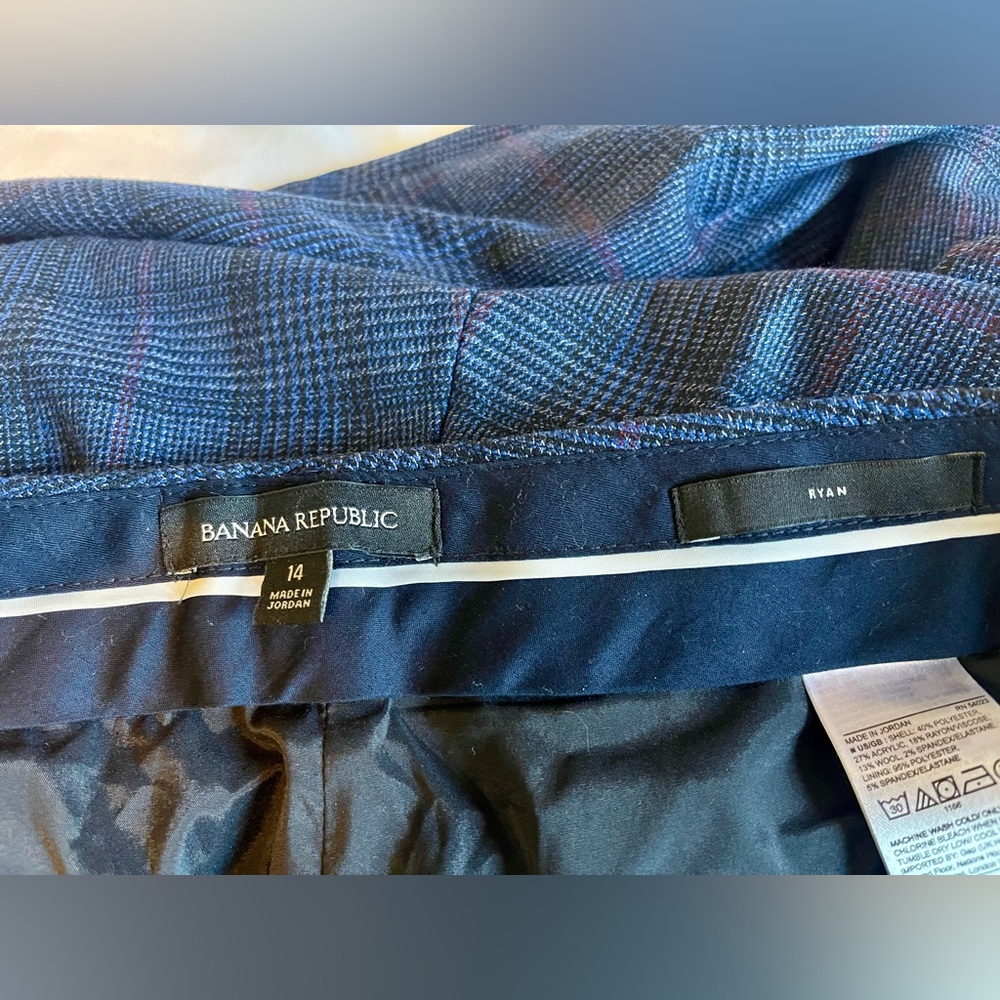 Banana Republic Navy Blue Plaid Ryan Pants Size 14 - Picture 3 of 3